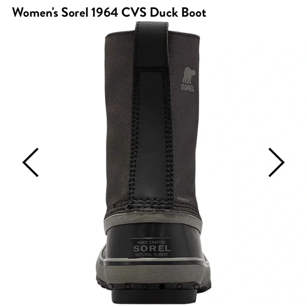 Women's Sorel 1964 CVS Duck Boot 6.5 color Black / Quarry rainboot snow boot 6.5